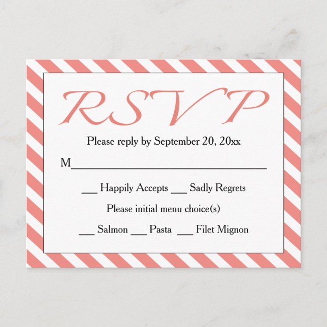 Postal De Invitación Boda/Fiesta de banda rosa y blanca RSVP (Anverso)