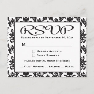 Postal De Invitación Boda/Fiesta de Damasco RSVP en blanco y negro
