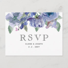 Postal De Invitación Boda floral azul y agitado de Rusia