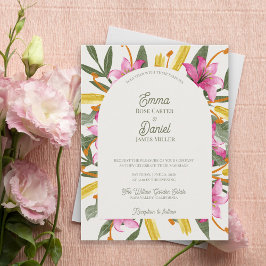 Postal De Invitación Boda floral botánica con lirio rosado arqueado