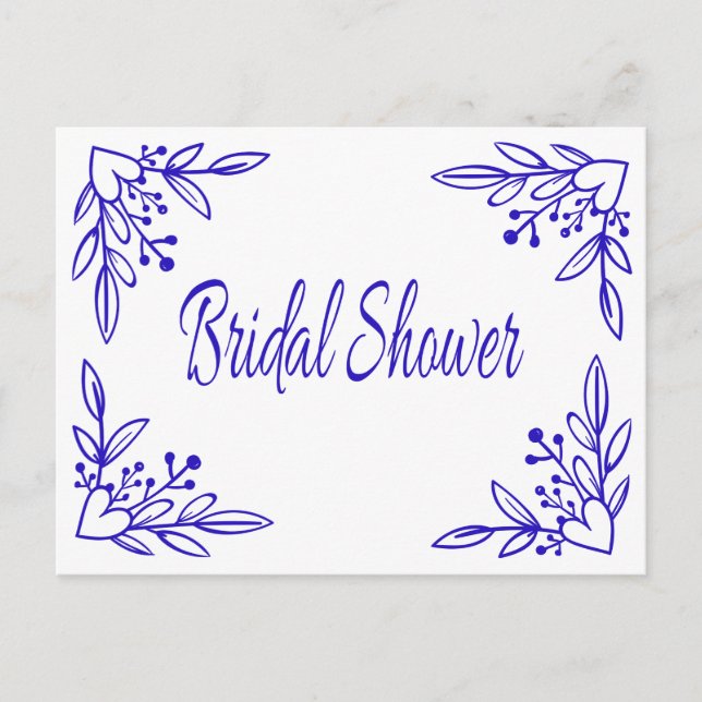 Postal De Invitación Boda Floral Bridal Shower Navy Blue Heart (Anverso)