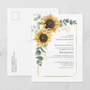 Postal De Invitación Boda floral de eucalipto geométrico de girasol