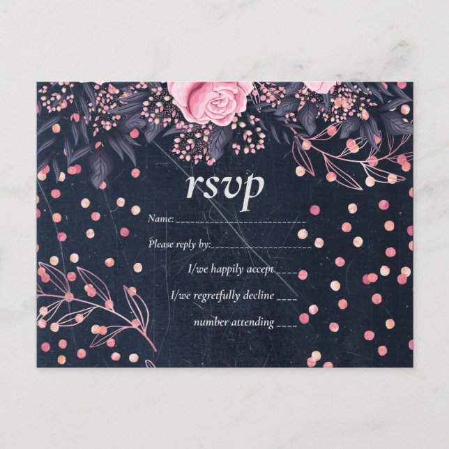 Postal De Invitación BODA Floral de la Marina Rosa Rosada (Anverso)