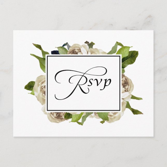 Postal De Invitación Boda Floral de la Rosa Blanca RSVP (Anverso)