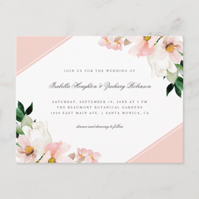 Postal De Invitación Boda floral de los rincones rosados Pastel moderno (Anverso)