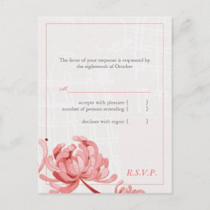 Postal De Invitación Boda floral de Monotone Rosa Rojo RSVP