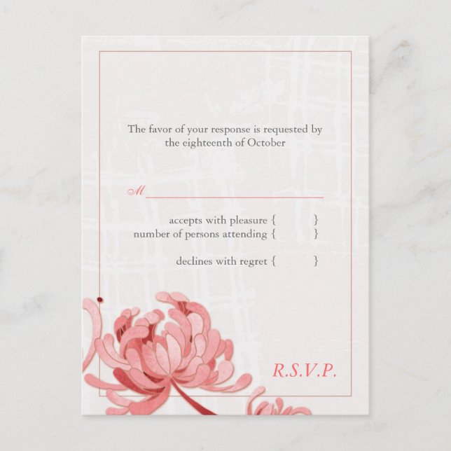 Postal De Invitación Boda floral de Monotone Rosa Rojo RSVP (Anverso)