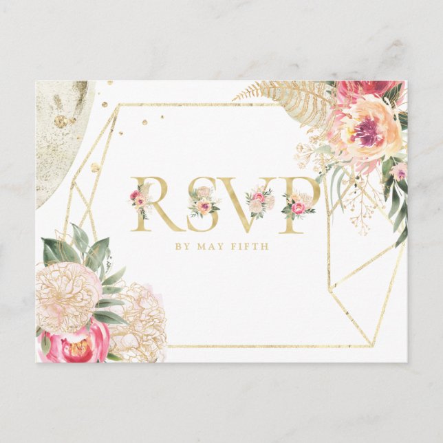 Postal De Invitación Boda floral de verano india RSVP w/Meal (Anverso)