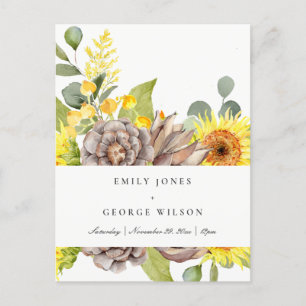Postal De Invitación Boda FLORAL DEL PINO EUCALÍPTUS RUSTIC SUNFLOWER