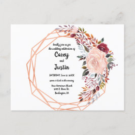 Postal De Invitación Boda floral geométrica con marco de oro