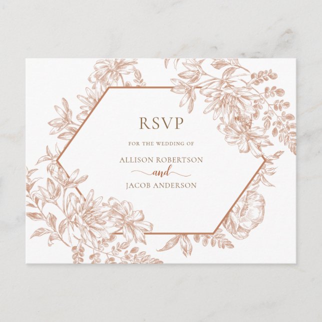 Postal De Invitación Boda floral geométrica de algodón Terra Blanca RSV (Anverso)