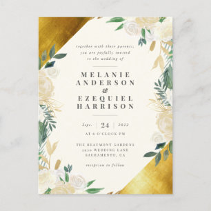 Postal De Invitación Boda floral geométrica del oro elegante