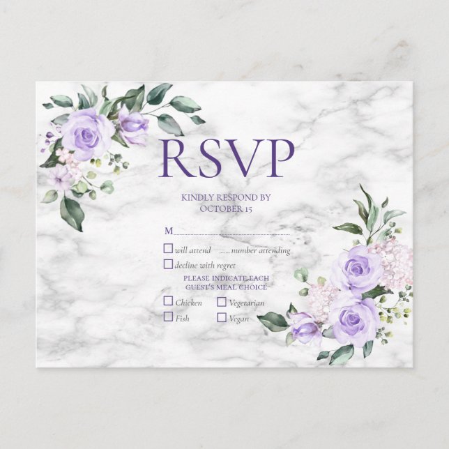 Postal De Invitación Boda floral geométrica Lilac Lavender Gold RSVP (Anverso)