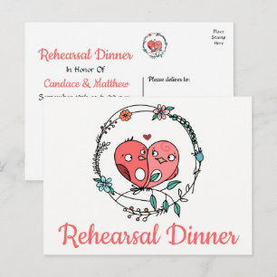 Postal De Invitación Boda Floral Pink Lovebirds Ensayo Cena Inv