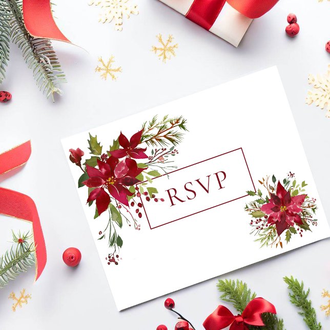 Postal De Invitación Boda floral Scarlet Red Poinsettia RSVP (Subido por el creador)