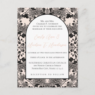 Postal De Invitación Boda Floral Vintage Rosa Rubor
