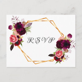 Postal De Invitación Boda florals burgundy sabio geométrico verde RSVP