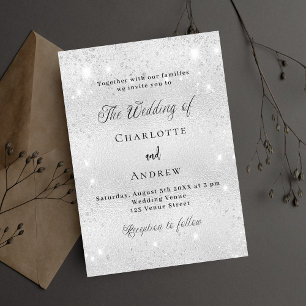 Postal De Invitación Boda formal minimalista de Silver purpurina