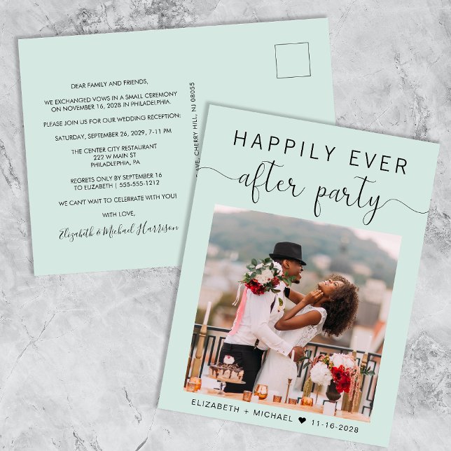 Postal De Invitación Boda Foto Mint Feliz Nunca Después Del Fiesta (Subido por el creador)