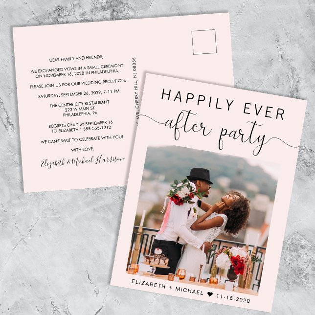 Postal De Invitación Boda Foto Rosa Feliz Nunca Después De Fiesta (Subido por el creador)