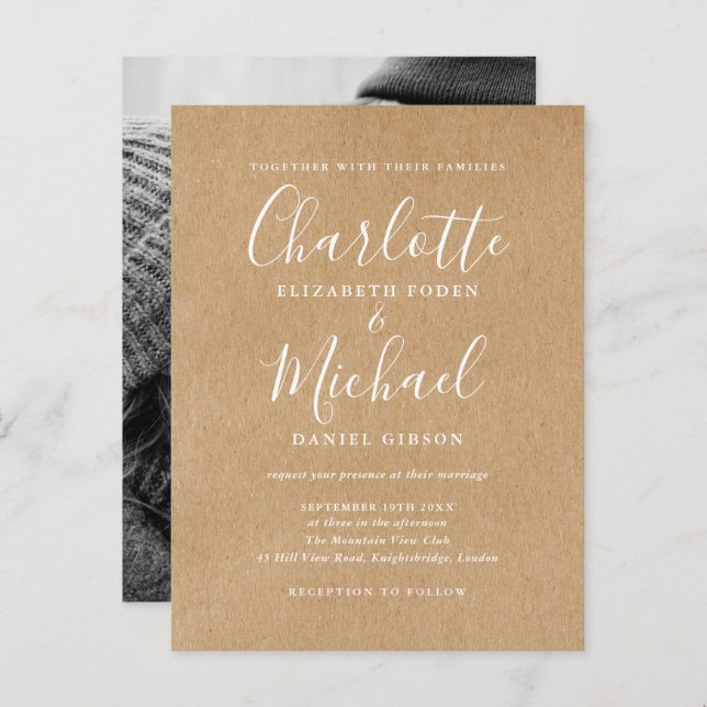 Postal De Invitación Boda fotográfico de la firma Rustic Kraft (Anverso / Reverso)