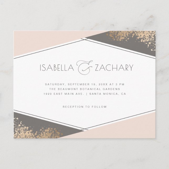 Postal De Invitación Boda geométrico de moda Rubor y Greige (Anverso)