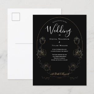 Postal De Invitación Boda gótico floral negro