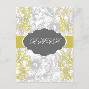 Postal De Invitación boda gris y amarillo floreciente