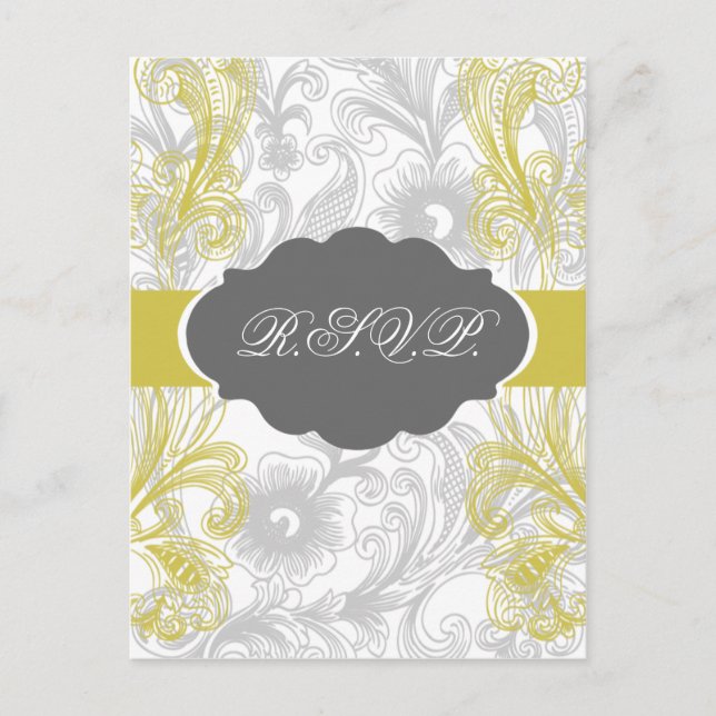 Postal De Invitación boda gris y amarillo floreciente (Anverso)