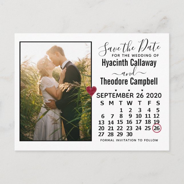 Postal De Invitación Boda Guardar el calendario de fecha de septiembre  (Anverso)