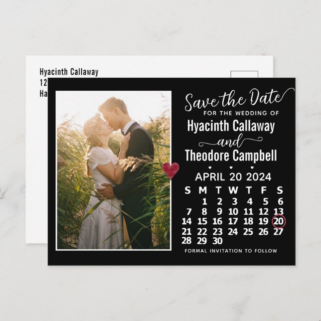 Postal De Invitación Boda Guardar la foto del calendario de abril de 20 (Anverso / Reverso)
