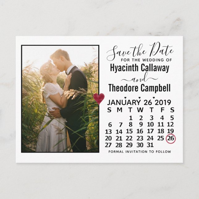 Postal De Invitación Boda Guardar la foto del calendario de enero de 20 (Anverso)