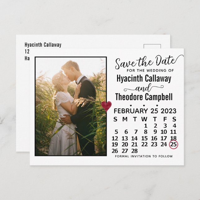 Postal De Invitación Boda Guardar la foto del calendario de febrero de  (Anverso / Reverso)