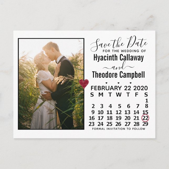 Postal De Invitación Boda Guardar la foto del calendario de febrero de  (Anverso)