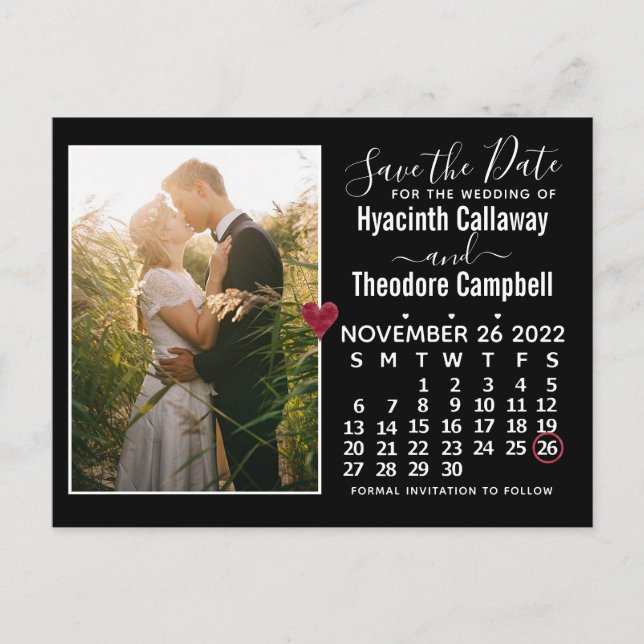 Postal De Invitación Boda Guardar la foto del calendario de noviembre d (Anverso)