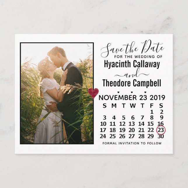 Postal De Invitación Boda Guardar la foto del calendario de noviembre d (Anverso)