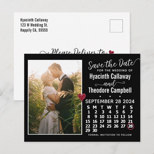 Postal De Invitación Boda Guardar la foto del calendario de setiembre d (Anverso / Reverso)