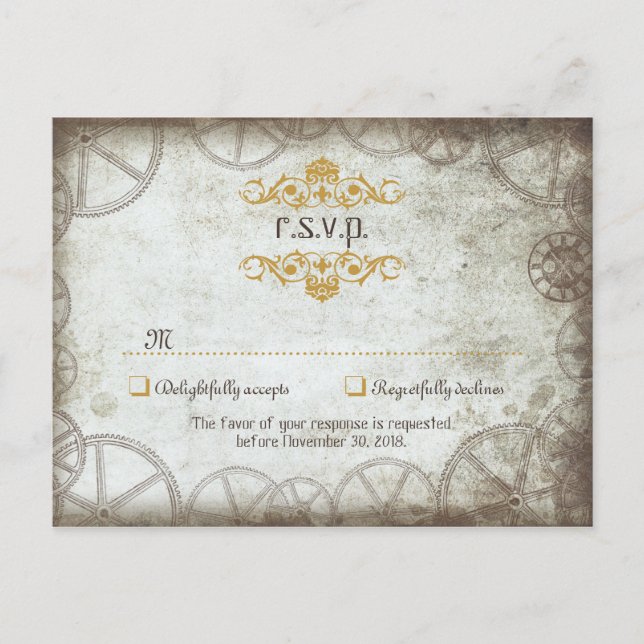 Postal De Invitación Boda Industrial Vintage Steampunk (Anverso)