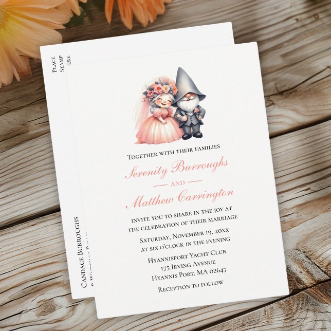 Postal De Invitación Boda Jardín del Naranja de Woodland Gnome (Subido por el creador)