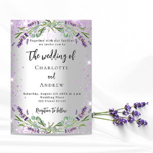 Postal De Invitación Boda lavender plata eucalipto vegetación floral