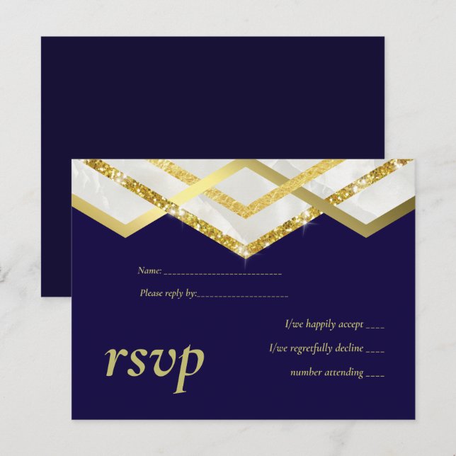 Postal De Invitación Boda LeahG Budget Navy Gold Art Deco (Anverso / Reverso)