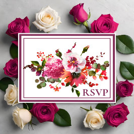 Postal De Invitación Boda Magenta Rosa Coral Floral RSPV