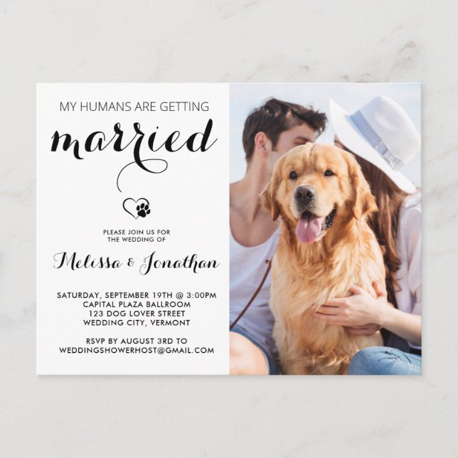 Postal De Invitación Boda Mascota personalizada de fotografía de perro  (Anverso)