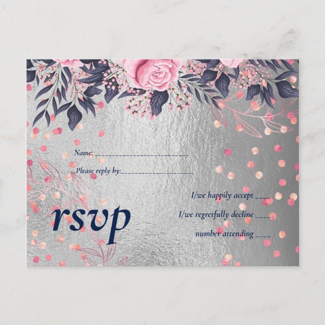 Postal De Invitación BODA metálico rosado de la Marina Rosegold (Anverso)