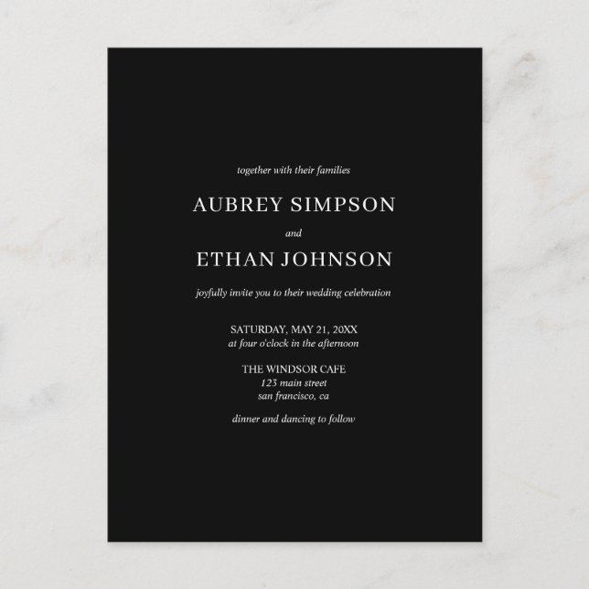 Postal De Invitación Boda Minimalista elegante (Anverso)