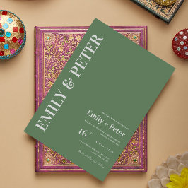 Postal De Invitación Boda Minimalista moderno contemporáneo y verde sab