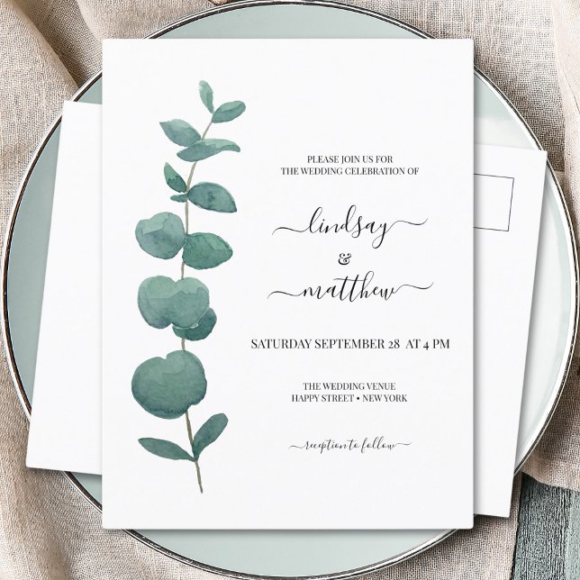 Postal De Invitación Boda mínimo de eucalipto (Subido por el creador)