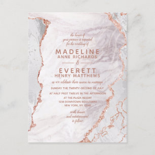 Postal De Invitación Boda moderna con mármol de ágata dorado rosa y bla