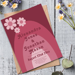 Postal De Invitación Boda moderna retro con arco de margarita rosa y pr