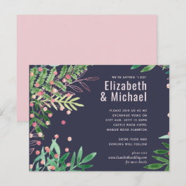 Postal De Invitación Boda Moderna Rosa con Verdor